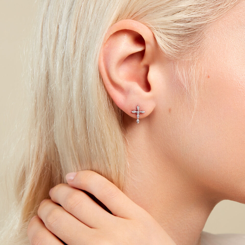 Boucles D'oreilles Puces Ysalis Argent Blanc Oxyde De Zirconium - Puces Femme | Marc Orian