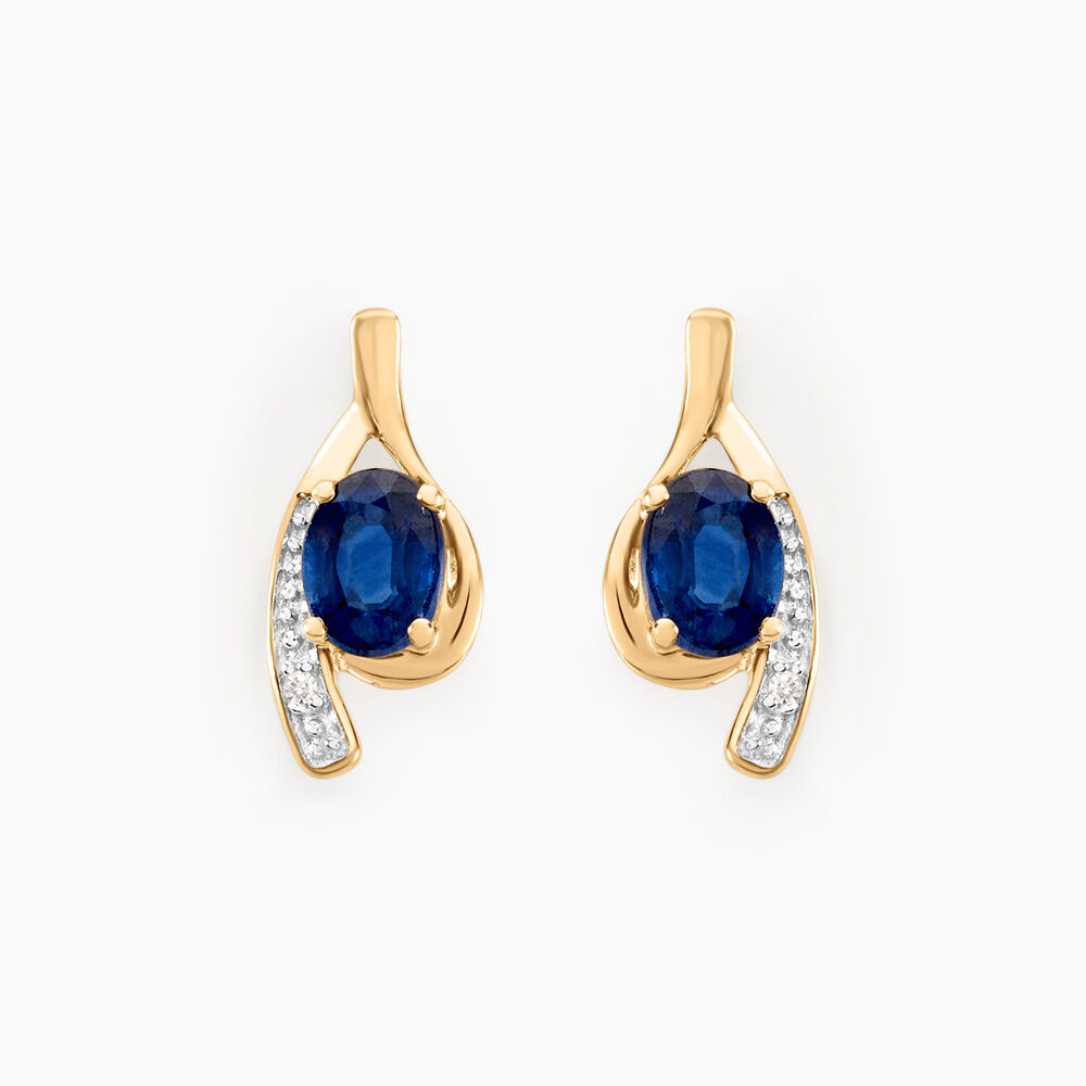 Bijoux D'oreilles Emotion Or Jaune Saphir Diamant - Puces Femme | Marc Orian
