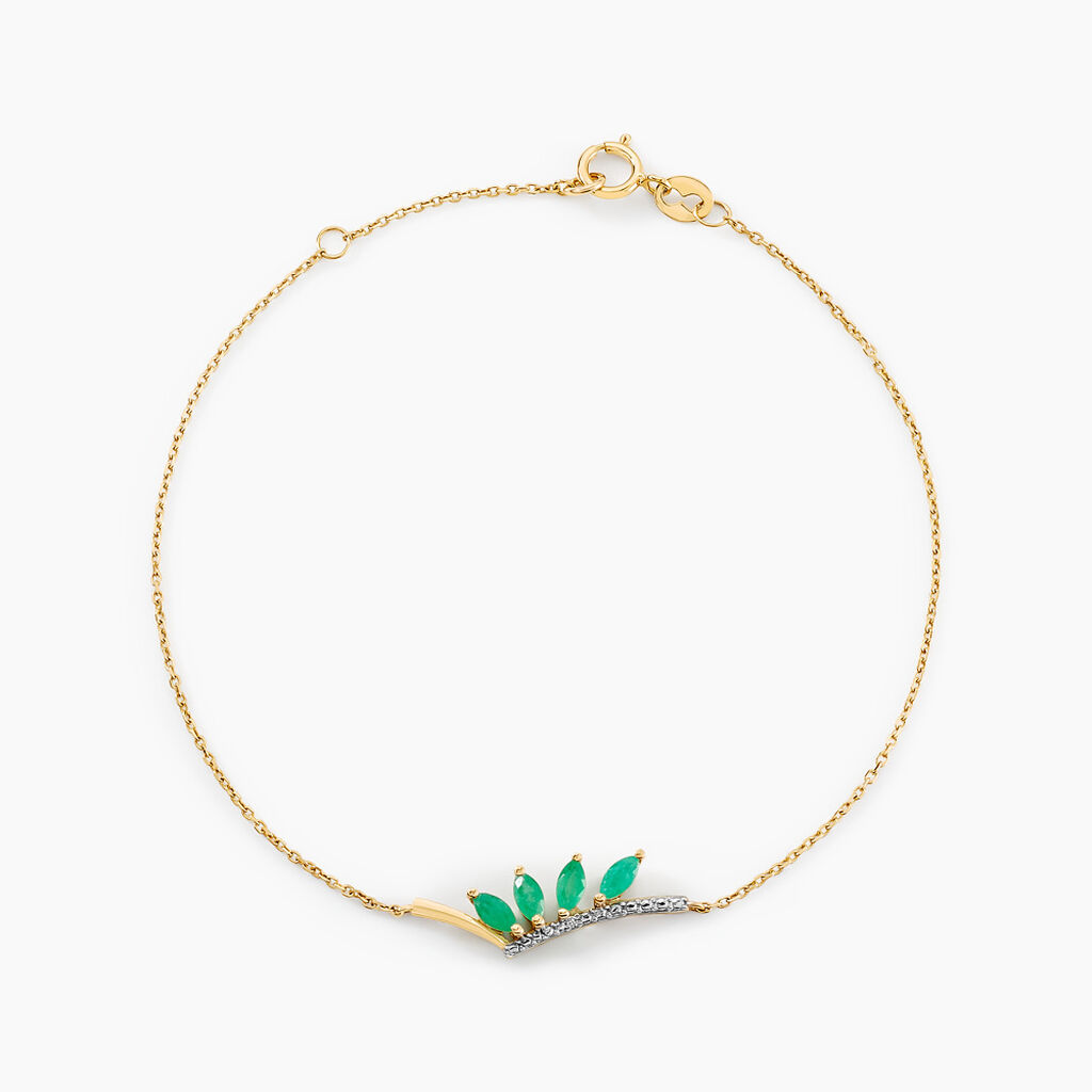 Bracelet Navette Or Jaune Emeraude Diamant - Bracelets cha&icirc;nes Femme | Marc Orian