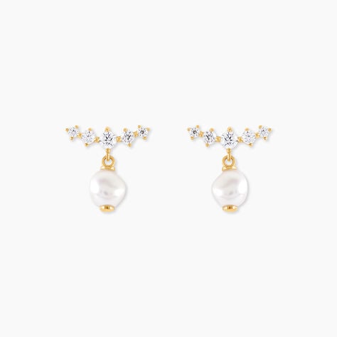 Boucles D'Oreilles Pendantes Victorino Or Jaune Perle De Culture Oxyde De Zirconium - Pendantes Femme | Marc Orian