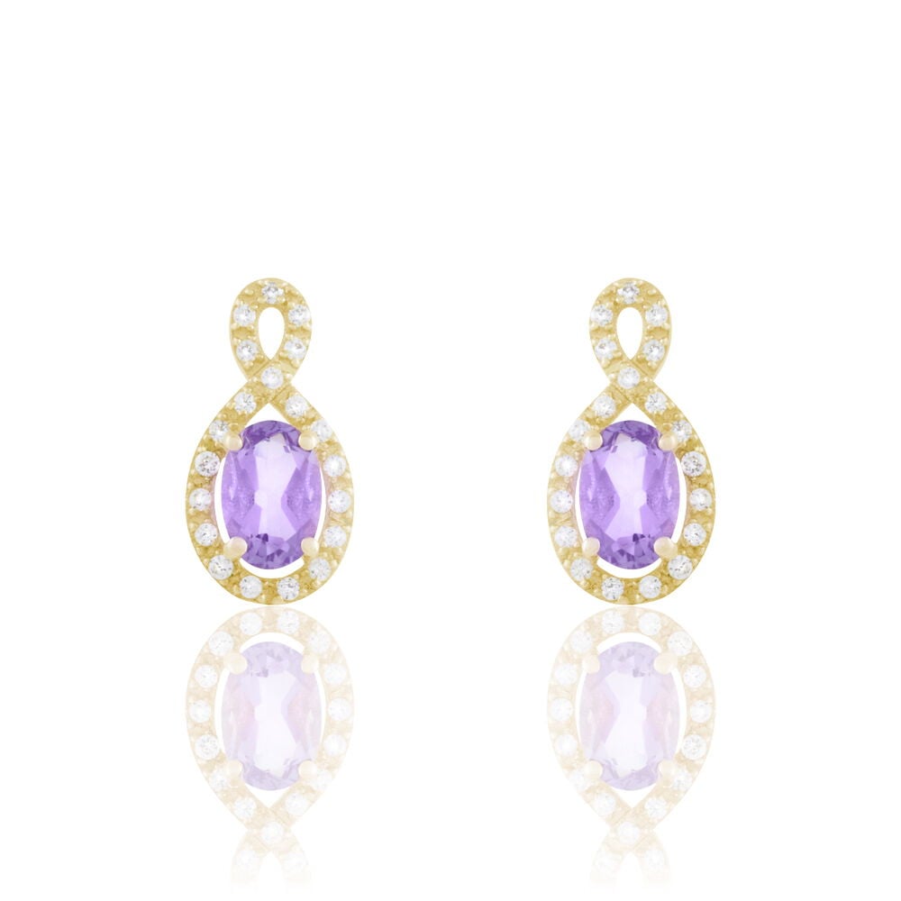 Boucles D'oreilles Pendantes Passion Or Jaune Amethyste Et Oxyde - Pendantes Femme | Marc Orian