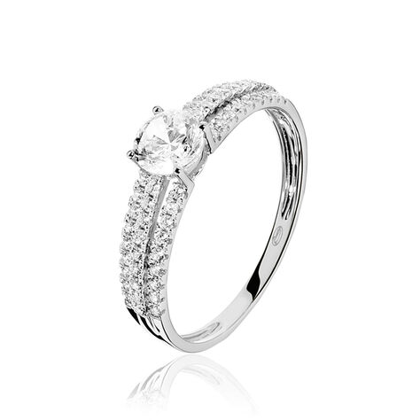 Bague Solitaire Ceridwen 3 Rangs Or Blanc Oxyde De Zirconium - Bagues Solitaire Femme | Marc Orian