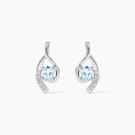 Boucles D'oreilles Sagesse Or Blanc Topaze Oxyde - Puces Femme | Marc Orian