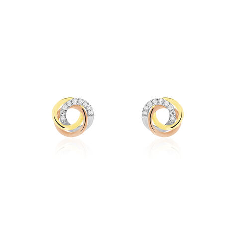Boucles D'oreilles Puces Amaiur Or Tricolore Oxydes De Zirconium - Clous d'oreilles Femme | Marc Orian