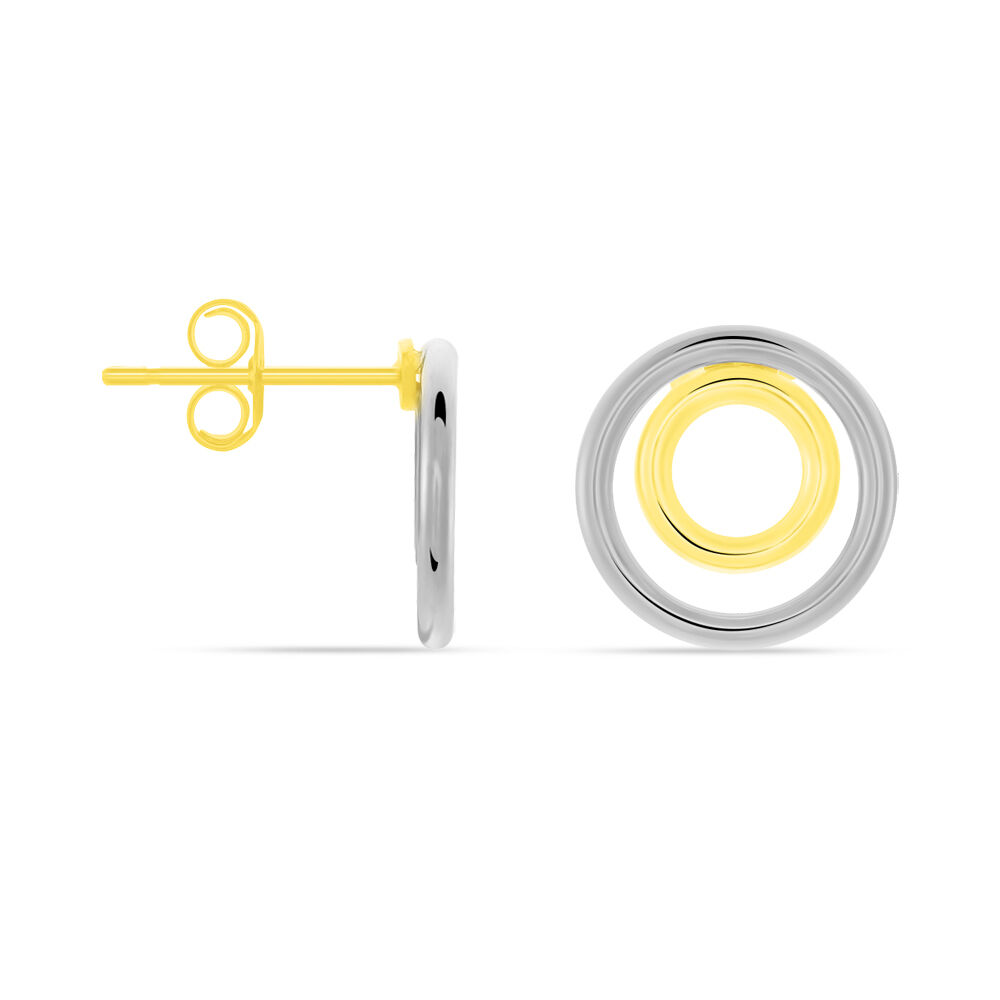 Boucles D'oreilles Pendantes Berangere Double Cercles Or Bicolore - Pendantes Femme | Marc Orian