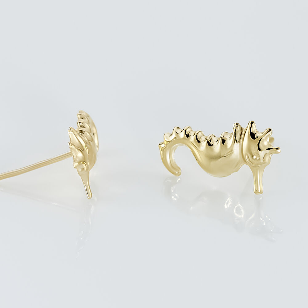 Boucles D'oreilles Puces Ambrosie Hippocampe Or Jaune - Puces Femme | Marc Orian