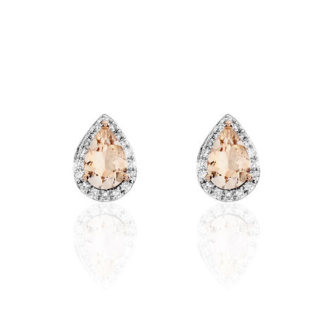 Boucles D'oreilles Puces Alice Or Rose Morganite Et Oxyde De Zirconium - Puces Femme | Marc Orian
