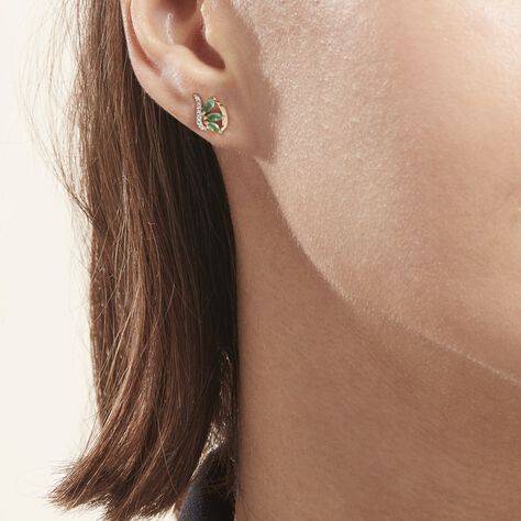 Boucles D'oreilles Puces Or Bicolore Caetlin Emeraude Diamant - Clous d'oreilles Femme | Marc Orian