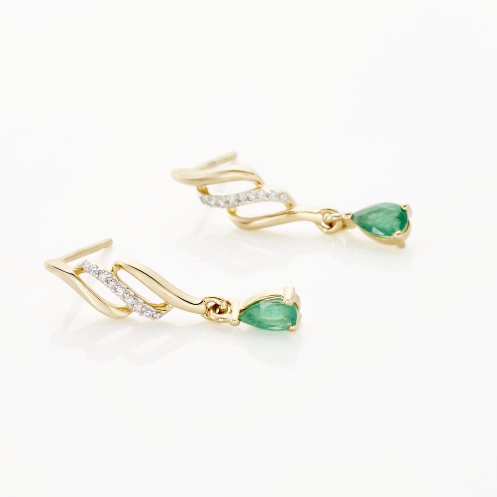 Boucles D'oreilles Pendantes Or Jaune  Patrocle Emeraude Et Diamants -  Femme | Marc Orian