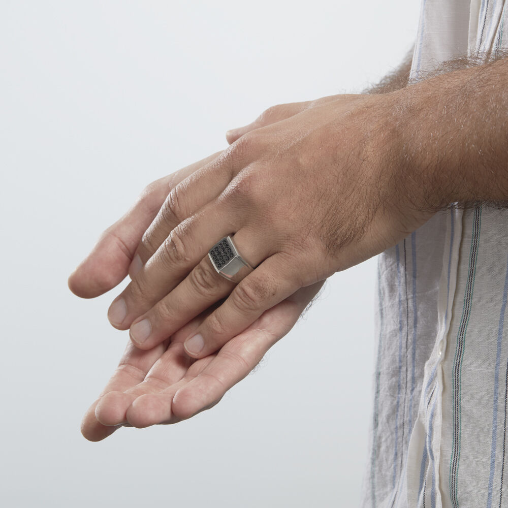 Bague Chevalière Acier Vieillit Teodor Oxydes De Zirconium - Bijoux fantaisie Homme | Marc Orian