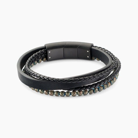 Bracelet Jourdan Cuir De Vache Noir H&eacute;matite - Bracelets cuir Homme | Marc Orian