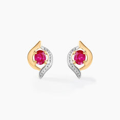 Boucles D'oreilles Puces Lydia Or Bicolore Rubis - Clous d'oreilles Femme | Marc Orian