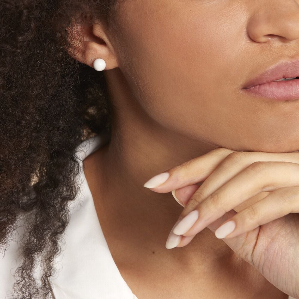 Boucles D'oreilles Puces Orbe Argent Blanc Céramique - Puces Femme | Marc Orian