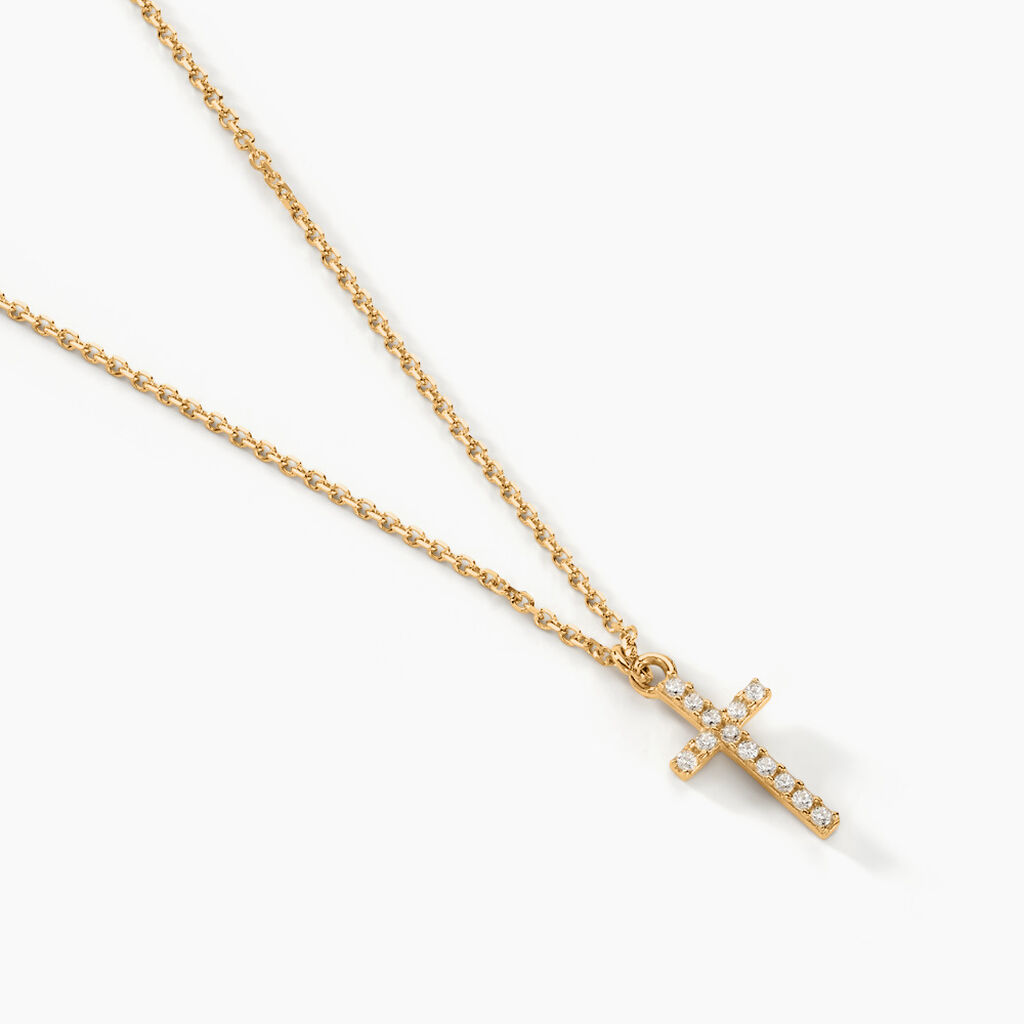 Collier Cobeia Croix Maille For&ccedil;at Or Jaune Oxyde De Zirconium - Colliers avec pierres Femme | Marc Orian