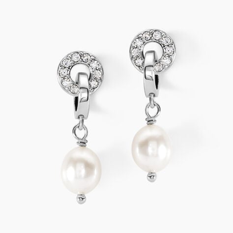 Boucles D'oreilles Pendantes Gaetane Argent Blanc Perle Oxyde - Pendantes Femme | Marc Orian