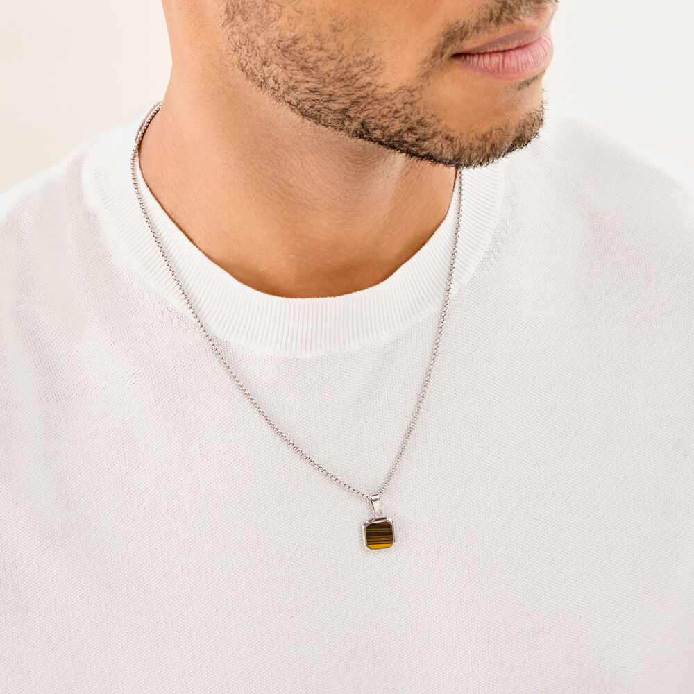 Collier Alaric Acier Blanc Oeil De Tigre - Colliers avec pierres Homme | Marc Orian