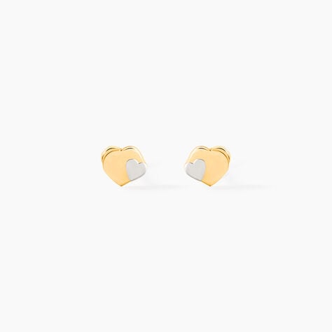 Boucles D'oreilles Puces Anne-maudae Double Coeurs Or Bicolore - Puces Femme | Marc Orian