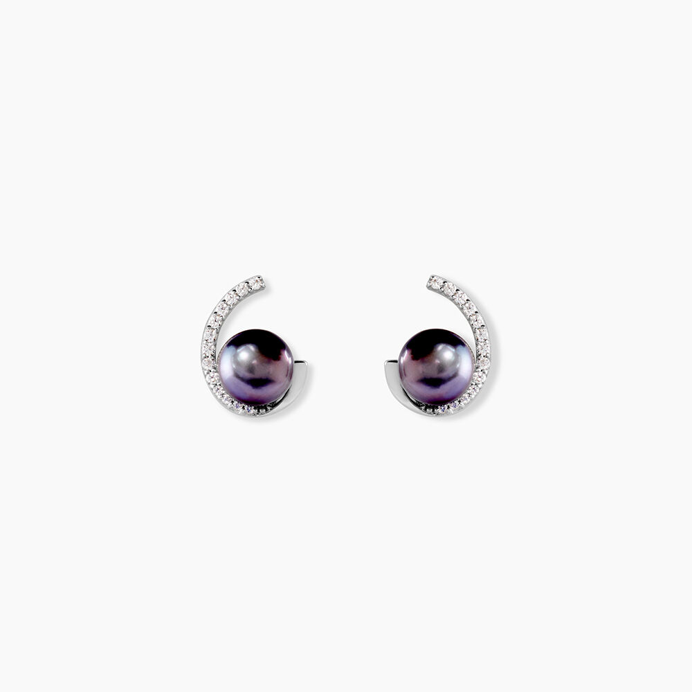 Boucles D'oreilles Puces Anais Or Blanc Perle De Culture Et Oxyde - Puces Femme | Marc Orian