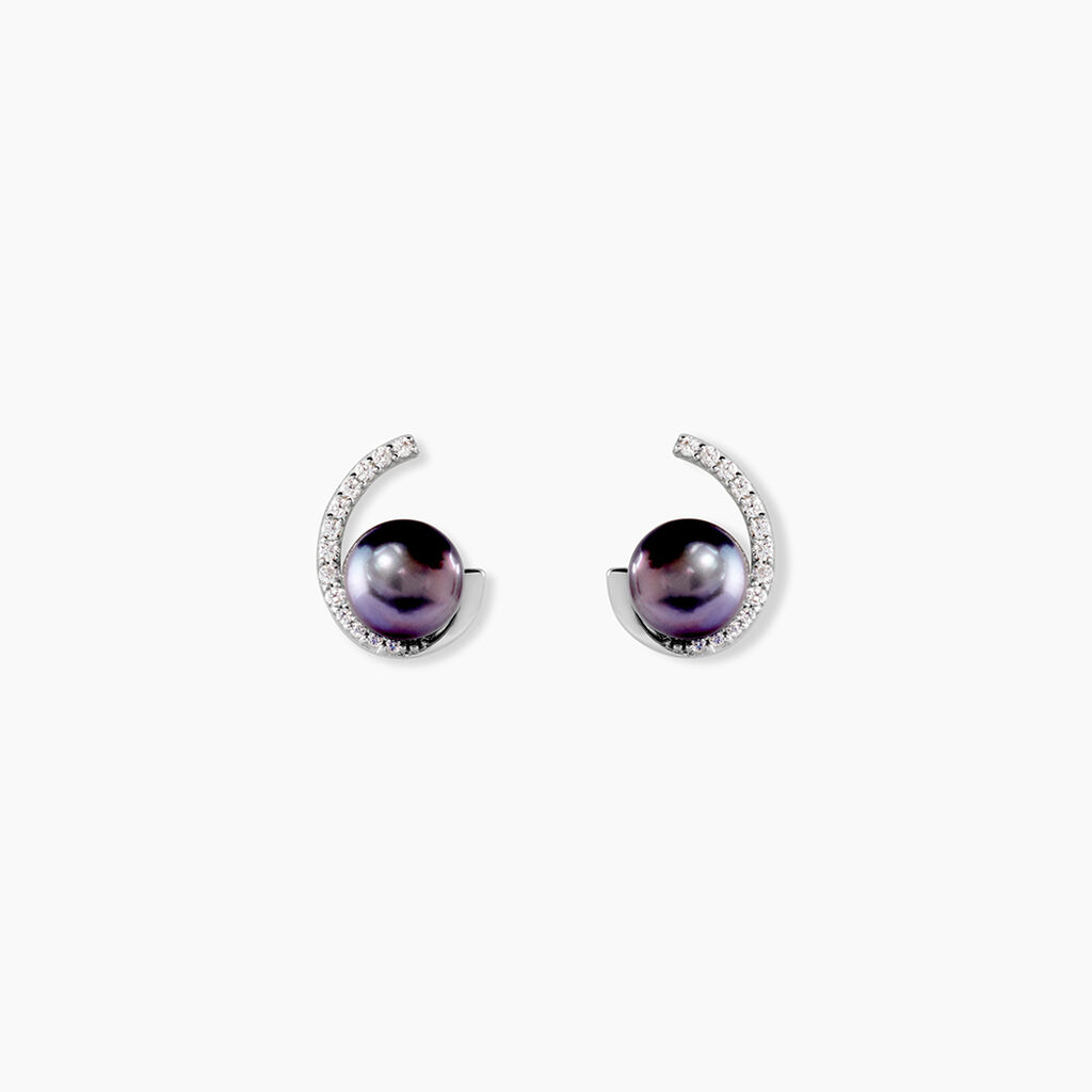 Boucles D'oreilles Puces Anais Or Blanc Perle De Culture Et Oxyde - Puces Femme | Marc Orian