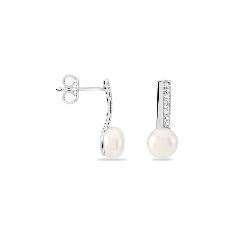 Boucles D'oreilles Pendantes Kathy Argent  Perle De Culture Et Oxyde - Pendantes Femme | Marc Orian