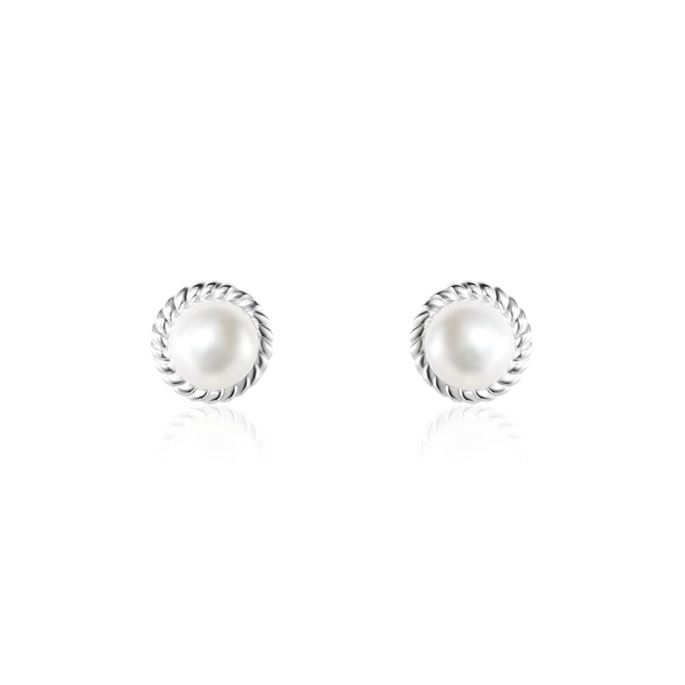 Boucles D'oreilles Puces Vittorio Argent Blanc Perle De Culture - Puces Femme | Marc Orian
