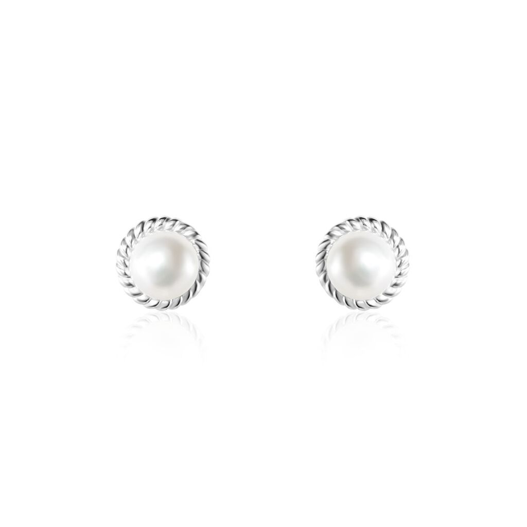 Boucles D'oreilles Puces Vittorio Argent Blanc Perle De Culture - Puces Femme | Marc Orian