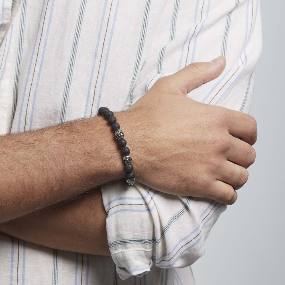 Bracelet Acier Blanc Hantz Pierre De Lave - Bracelets chaînes Homme | Marc Orian