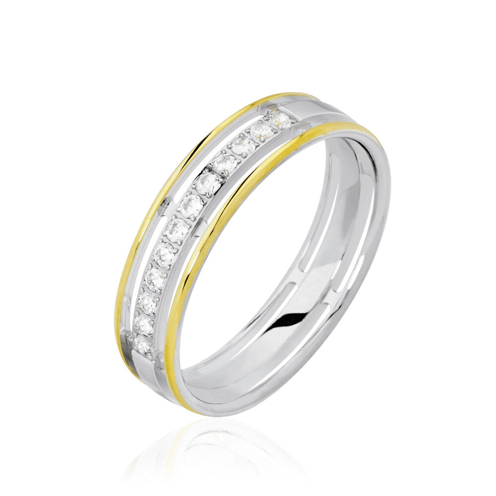 Alliance Serti Grains Ajoures Or Bicolore Diamant - Alliances duo Unisex | Marc Orian