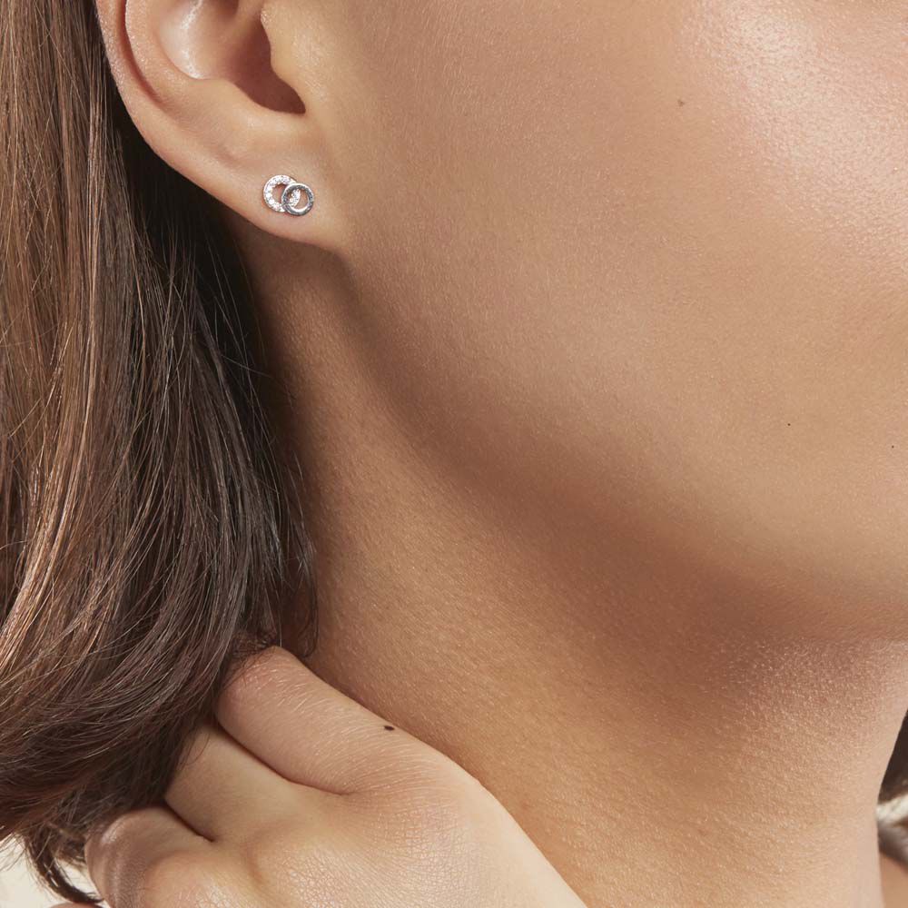 Boucles D'oreilles Puces Edmee Double Cercles Or Blanc Oxyde - Puces Femme | Marc Orian