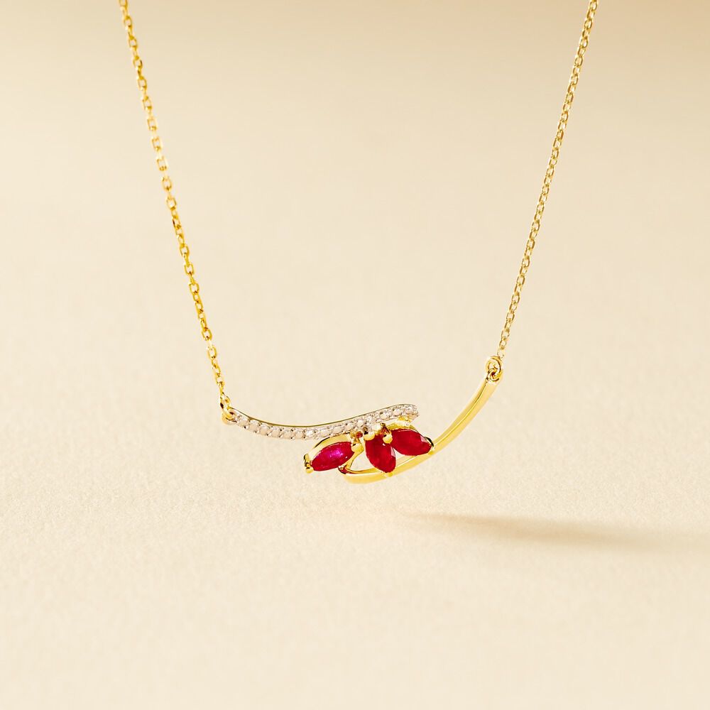 Collier Petale Or Bicolore Rubis Et Diamant - Colliers avec pierres Femme | Marc Orian