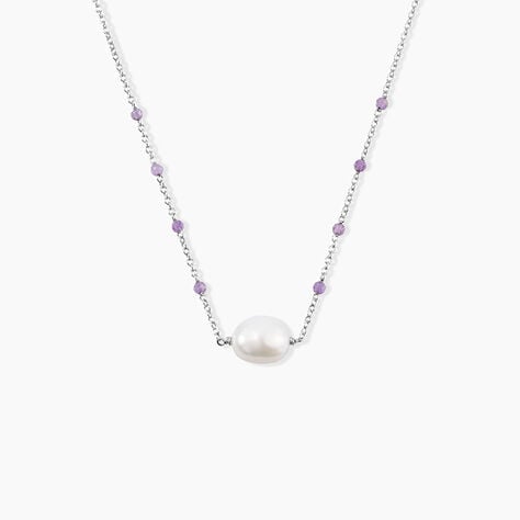 Collier Kerri Argent Blanc Perle De Culture Am&eacute;thyste - Colliers avec pierres Femme | Marc Orian