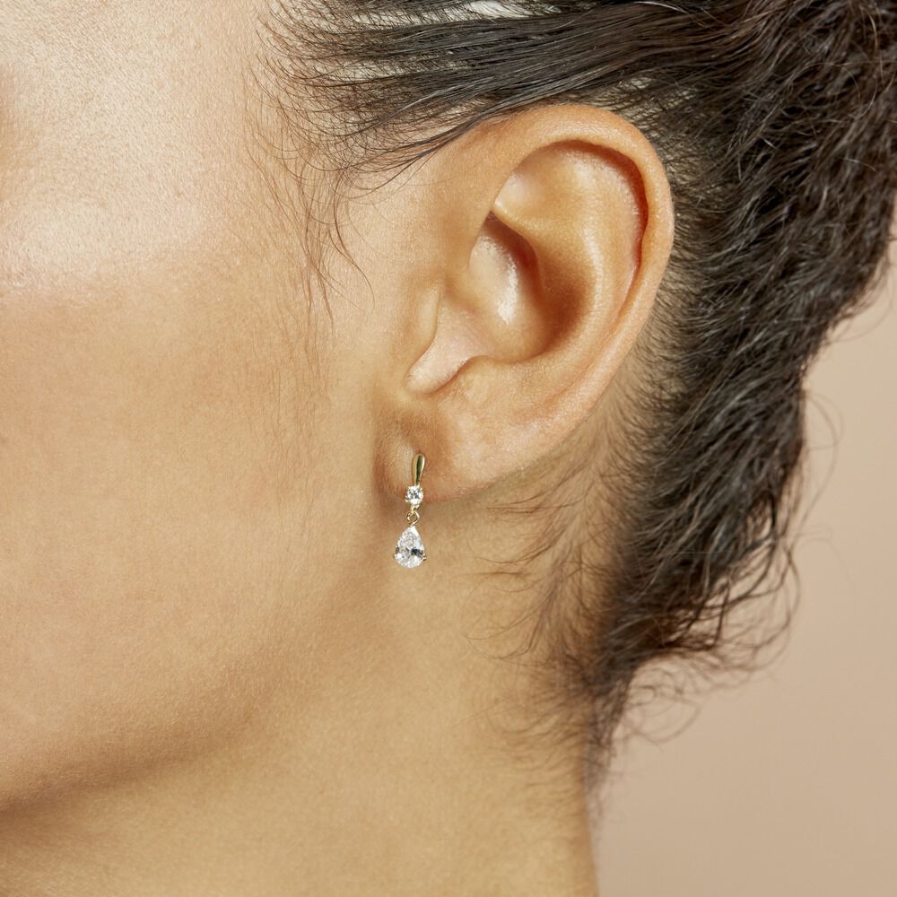 Boucles D'oreilles Pendantes Goutte Or Jaune Oxyde De Zirconium - Pendantes Femme | Marc Orian