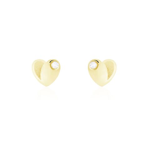 Boucles D'oreilles Puces Daria Coeur Plein Or Jaune Oxyde De Zirconium - Puces Famille | Marc Orian