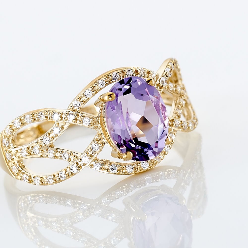 Bague Tina Or Jaune Amethyste Et Oxyde De Zirconium - Bagues pierres fines Femme | Marc Orian