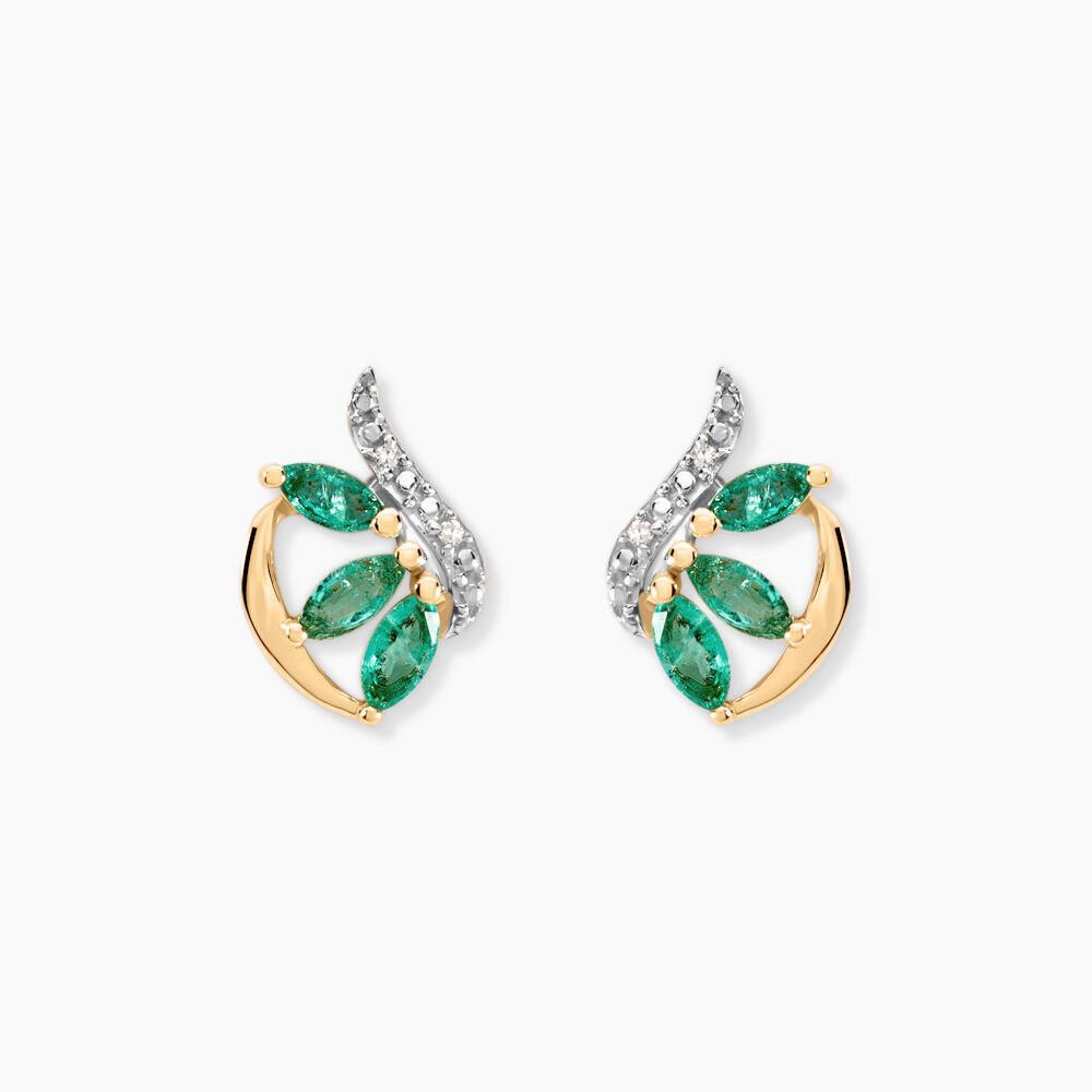Boucles D'oreilles Puces Or Bicolore Caetlin Emeraude Diamant - Puces Femme | Marc Orian
