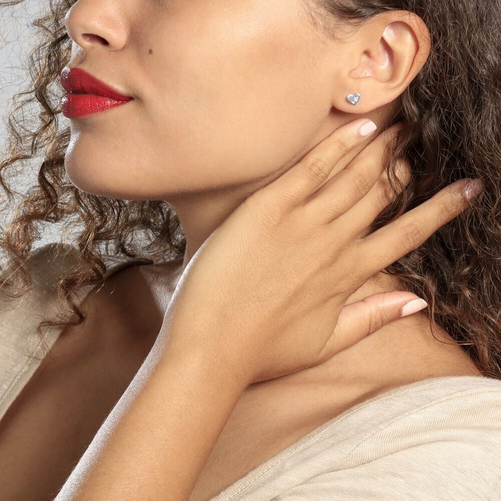 Boucles D'oreilles Puces Daria Cœur Or Blanc Oxyde De Zirconium - Puces Femme | Marc Orian