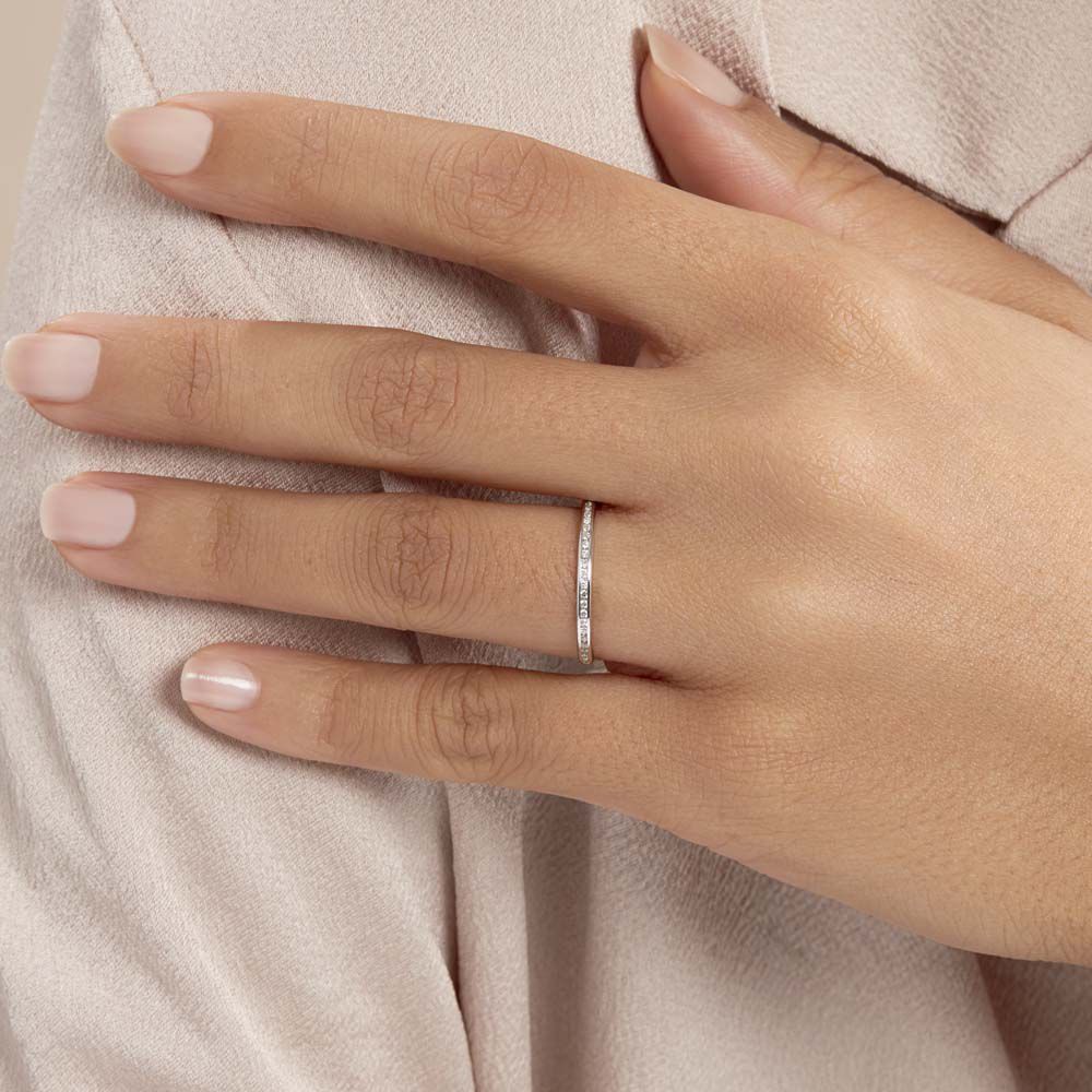 Alliance Laurie Demi-tour Or Blanc Diamant - Alliances avec pierres Femme | Marc Orian