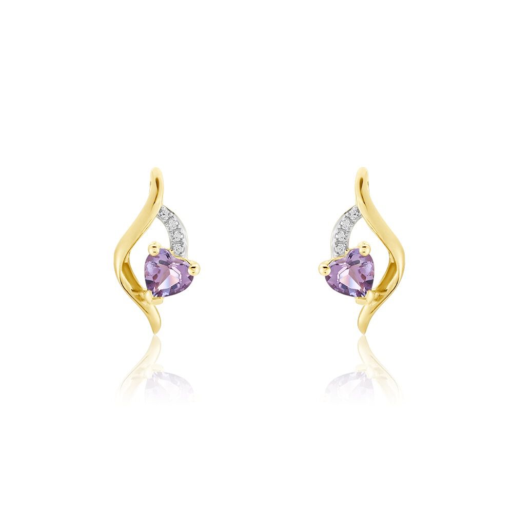Boucles D'oreilles Puces Silucia Or Jaune Améthyste Oxyde De Zirconium - Puces Femme | Marc Orian