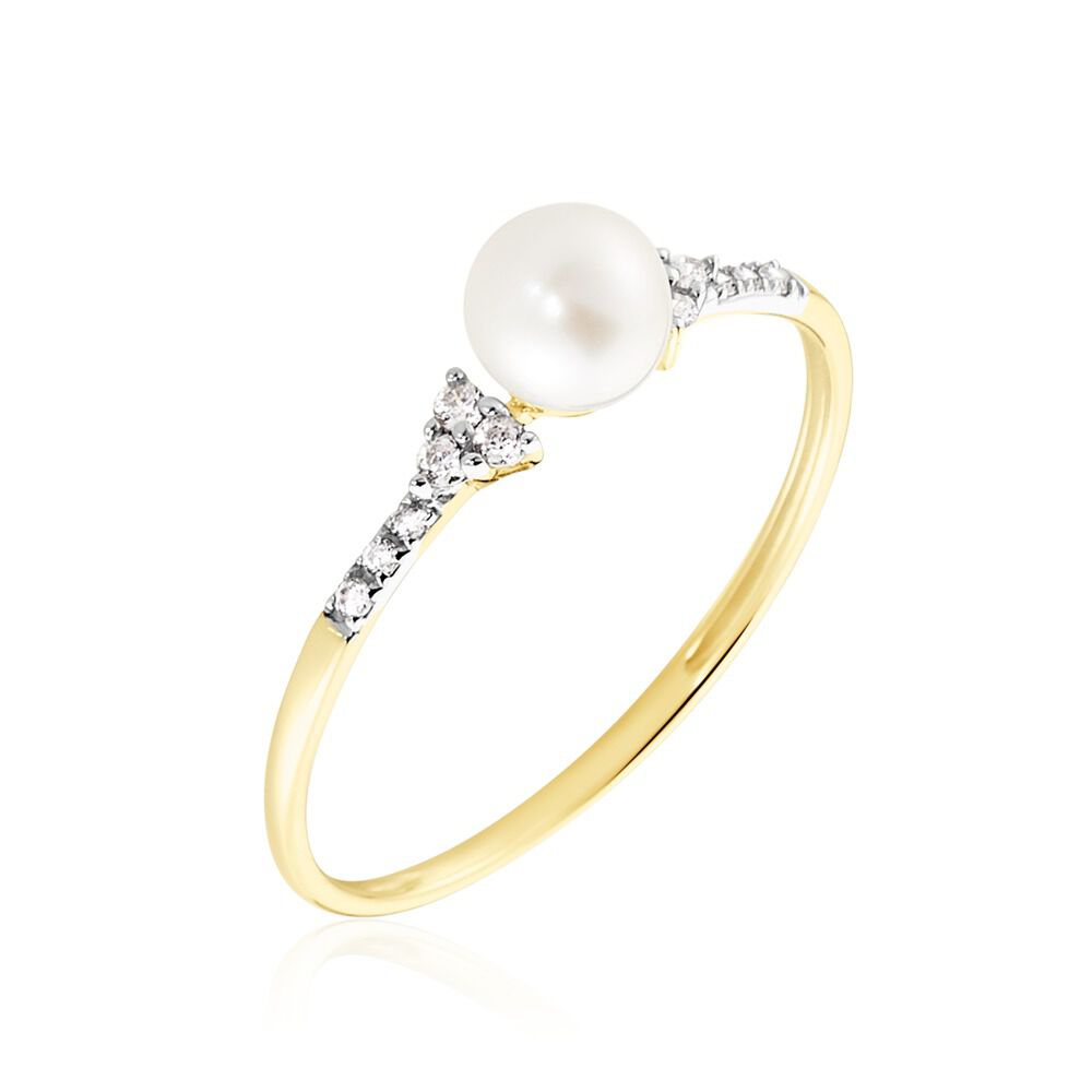 Bague Lonny Or Jaune Perle De Culture Et Oxyde De Zirconium - Bagues vintage Femme | Marc Orian