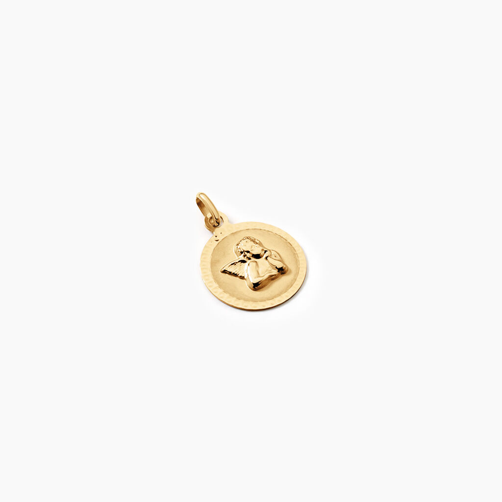 Pendentif Ange Rond Cisele Argent Dor&eacute; A L'Or 750/1000 - Bijoux fantaisie Femme | Marc Orian