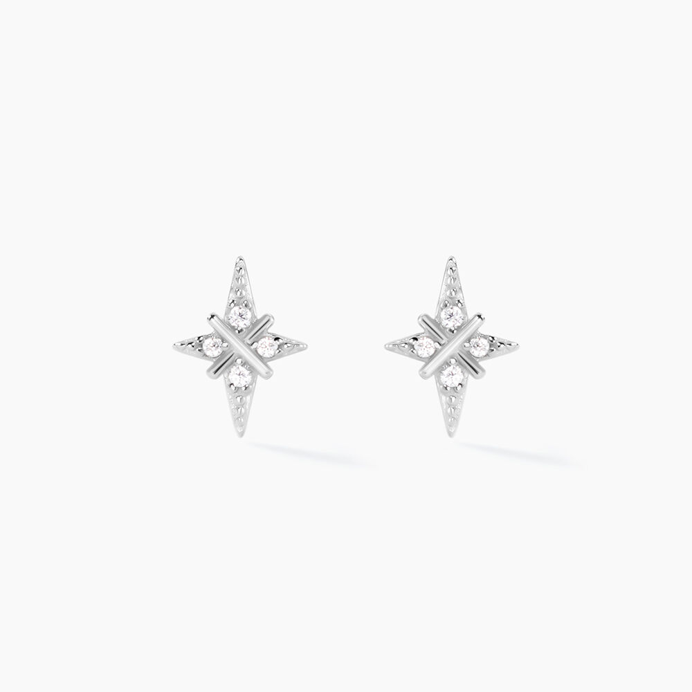 Boucles D'oreilles Puces Astre Precieux Argent Blanc Oxyde - Puces Femme | Marc Orian