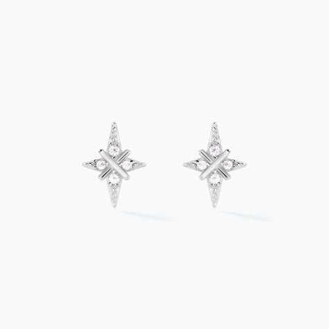 Boucles D'oreilles Puces Astre Precieux Argent Blanc Oxyde - Puces Femme | Marc Orian