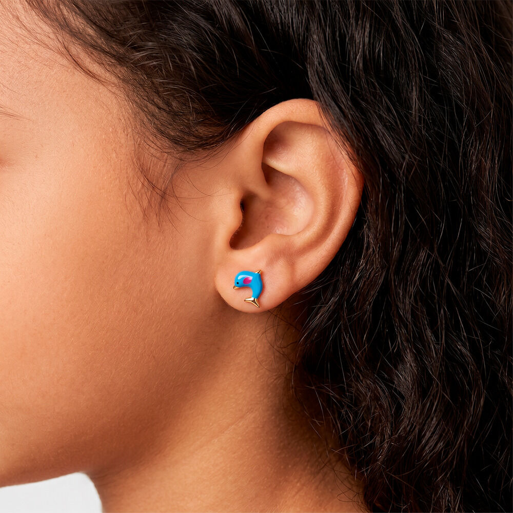 Boucles D'oreilles Puces Flipper Dauphin Or Jaune - Puces Enfant | Marc Orian