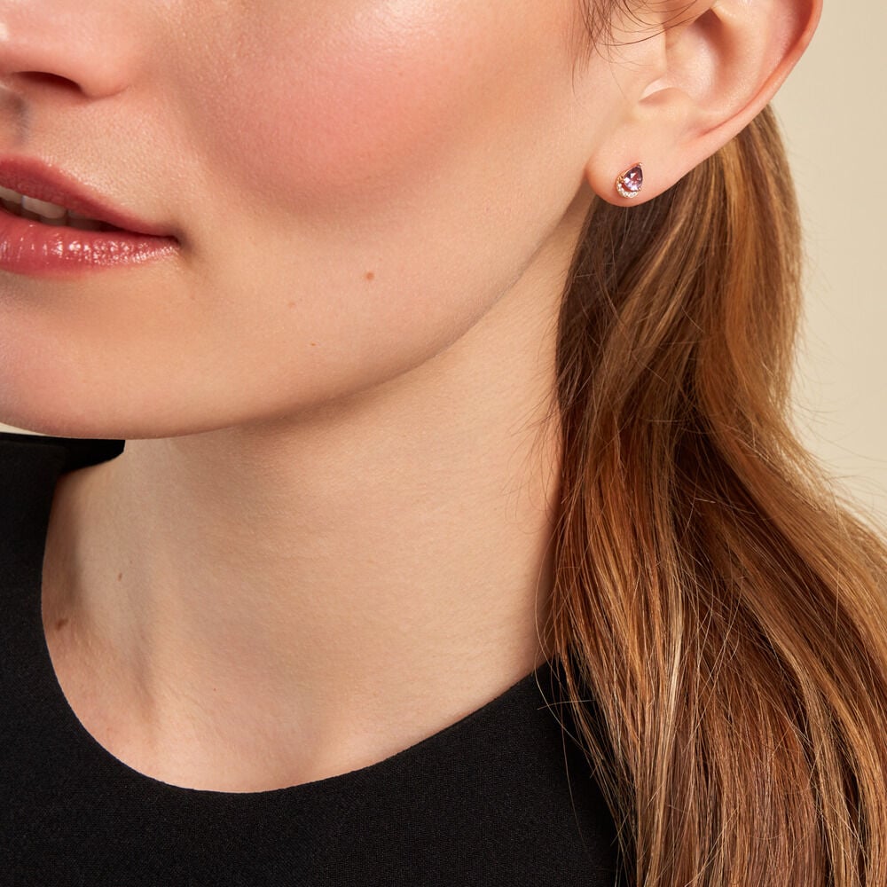 Boucles D'oreilles Puces Dinis Or Jaune Améthyste Oxyde De Zirconium - Puces Femme | Marc Orian