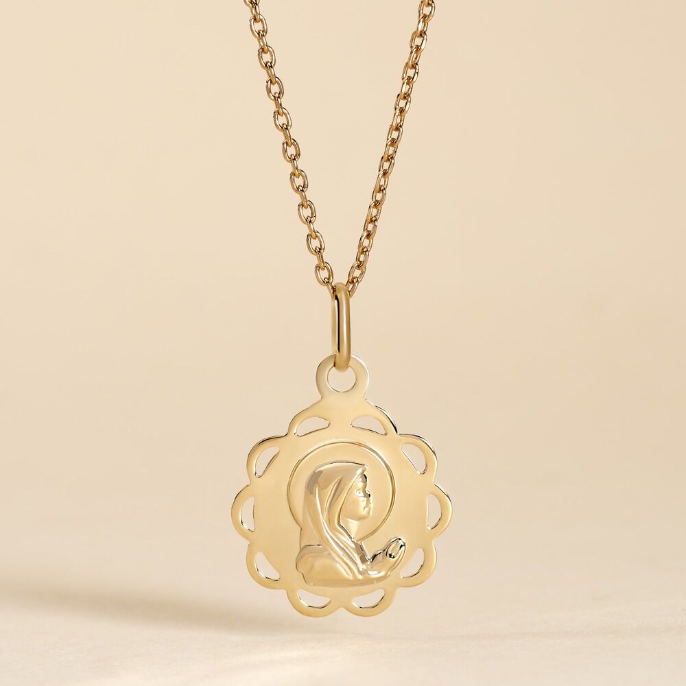 Pendentif Vierge Rond Dentelle Or Jaune - M&eacute;dailles et m&eacute;daillons Famille | Marc Orian