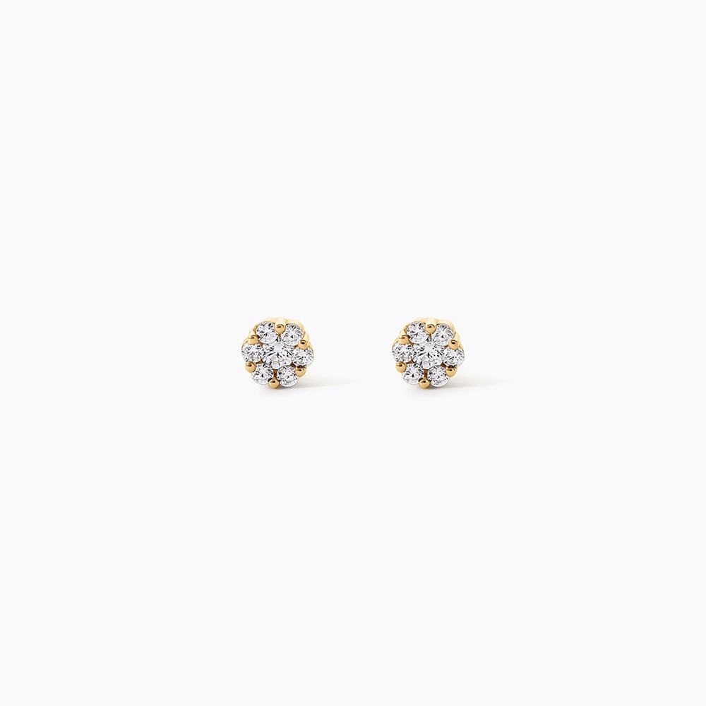 Boucles D'Oreilles Puces Eleanor Fleur Argent Dor&eacute; A L'Or 750/1000 Oxyde De Zirconium - Puces Enfant | Marc Orian