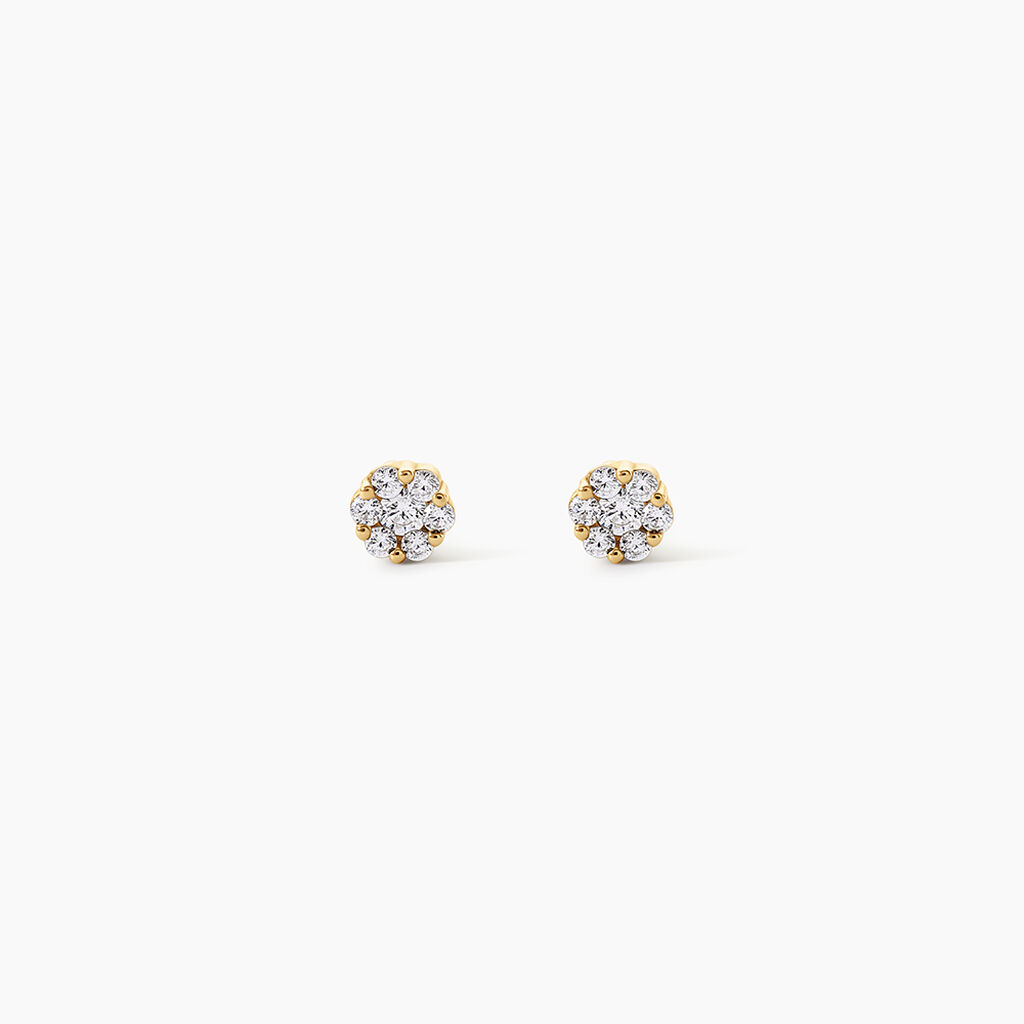 Boucles D'Oreilles Puces Eleanor Fleur Argent Dor&eacute; A L'Or 750/1000 Oxyde De Zirconium - Puces Enfant | Marc Orian