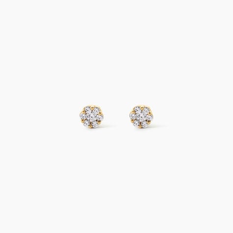 Boucles D'Oreilles Puces Eleanor Fleur Argent Dor&eacute; A L'Or 750/1000 Oxyde De Zirconium - Puces Enfant | Marc Orian