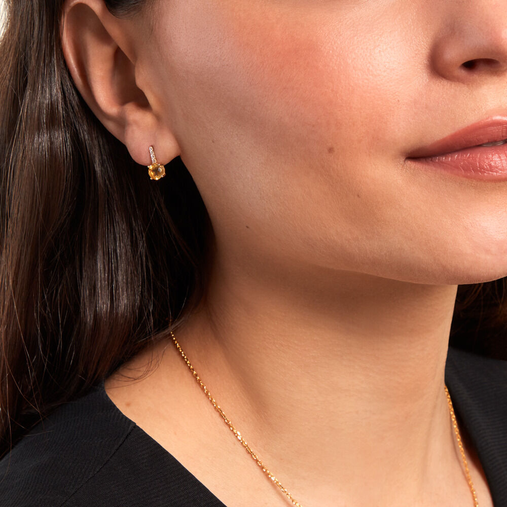 Boucles D'oreilles Puces Monroe Or Jaune Citrine Oxyde De Zirconium - Puces Femme | Marc Orian