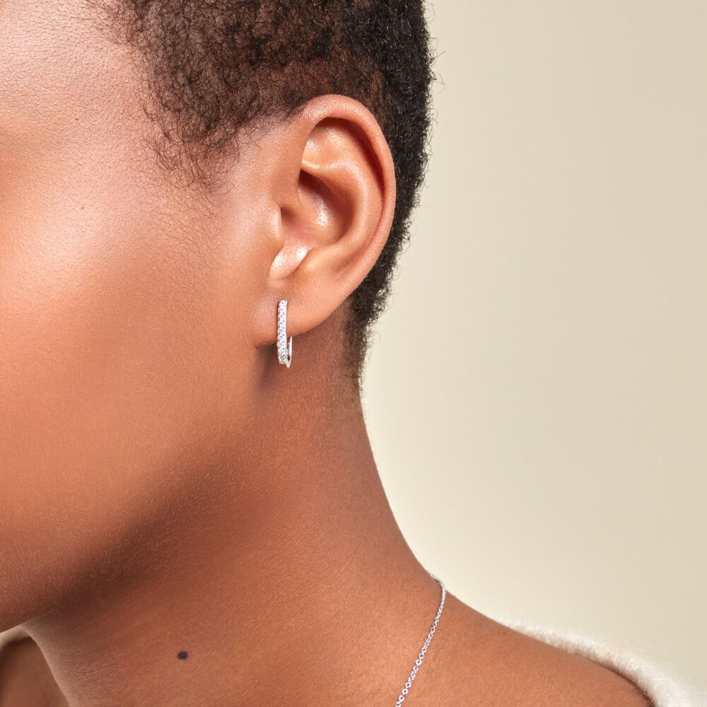 Créoles Trait D'union Argent Rhodié Oxyde De Zirconium - Créoles Femme | Marc Orian